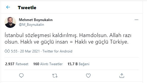 Ayasofya baş imamı Mehmet Boynukalın'dan skandal İstanbul Sözleşmesi tweeti - Resim : 1