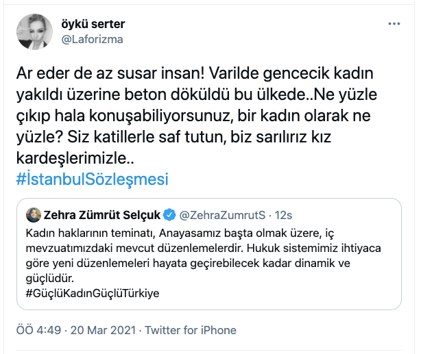 Öykü Serter'den Aile Bakanı Selçuk'a çok sert sözler: 'Siz katillerle saf tutun, az ar eder de susar insan!' - Resim : 1