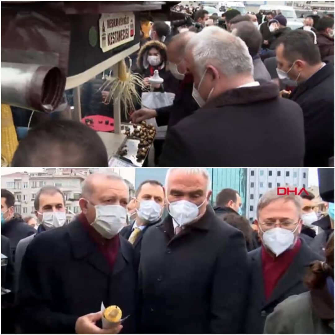 Erdoğan Taksim'de gazetecilere kestane ve mısır dağıttı - Resim : 1