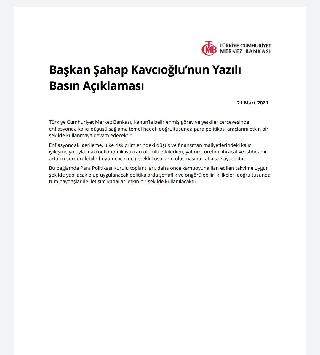 Merkez Bankası'nın yeni başkanı Kavcıoğlu'ndan ilk açıklama - Resim : 1