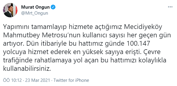 Mecidiyeköy Mahmutbey Metrosu’nun günlük yolcu sayısı 100 bini aştı - Resim : 1