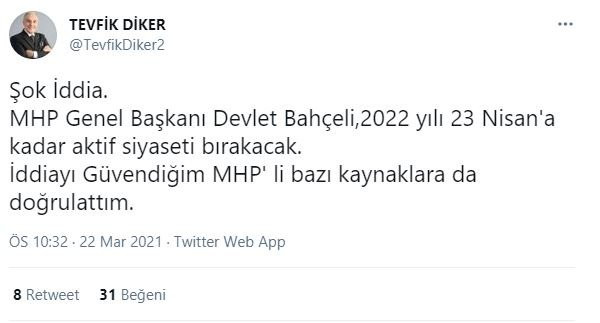 Eski milletvekili 'MHP'li kaynaklarım doğruladı' dedi: İşte Bahçeli'nin siyaseti bırakacağı tarih! - Resim : 1
