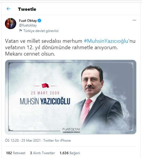 Cumhurbaşkanı Yardımcısı Fuat Oktay'dan Muhsin Yazıcıoğlu mesajı - Resim : 1