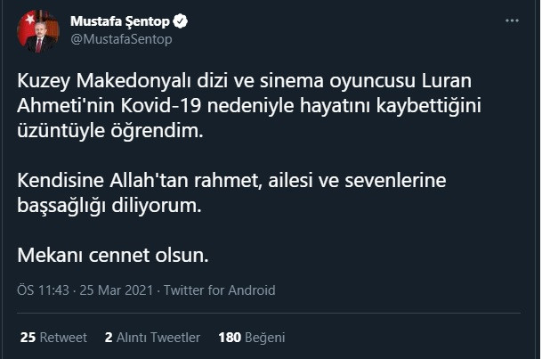 Kurtlar Vadisi oyuncusu Luran Ahmeti koronavirüse yenildi - Resim : 1