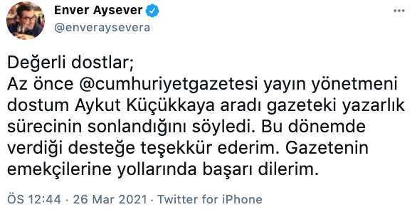 Cumhuriyet gazetesi, Enver Aysever ile yollarını ayırdı - Resim : 1