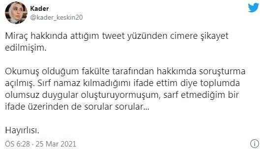 İlahiyat fakültesi öğrencisi ‘Miraç’ paylaşımı için CİMER'e şikayet edildi, soruşturma açıldı - Resim : 1