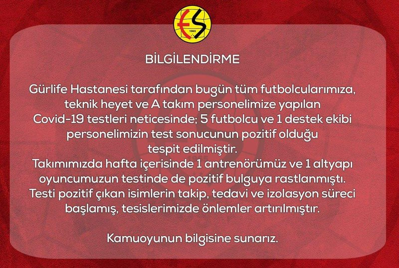 Eskişehirspor'da 5. futbolcu 6 kişi koronavirüse yakalandı - Resim : 1