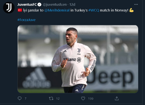 Juventus'tan Norveç - Türkiye maçı öncesi Merih Demiral'a Türkçe destek mesajı - Resim : 1