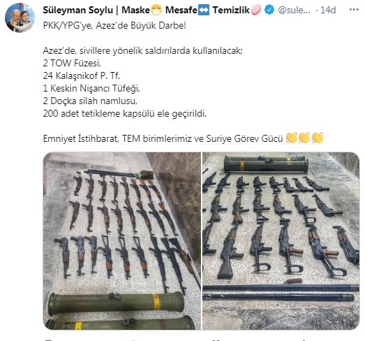 Süleyman Soylu 'PKK/YPG'ye Azez'de büyük darbe!' notuyla paylaştı - Resim : 1