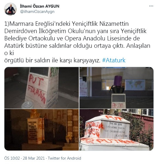 Tekirdağ'da neler oluyor? Atatürk heykellerine bir günde üçüncü alçak saldırı - Resim : 1