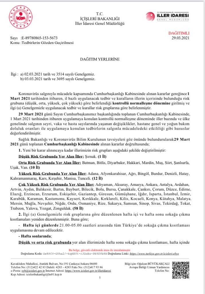 İçişleri Bakanlığı'ndan 81 ile koronavirüs genelgesi: İşte yeni tedbir kararları - Resim : 1