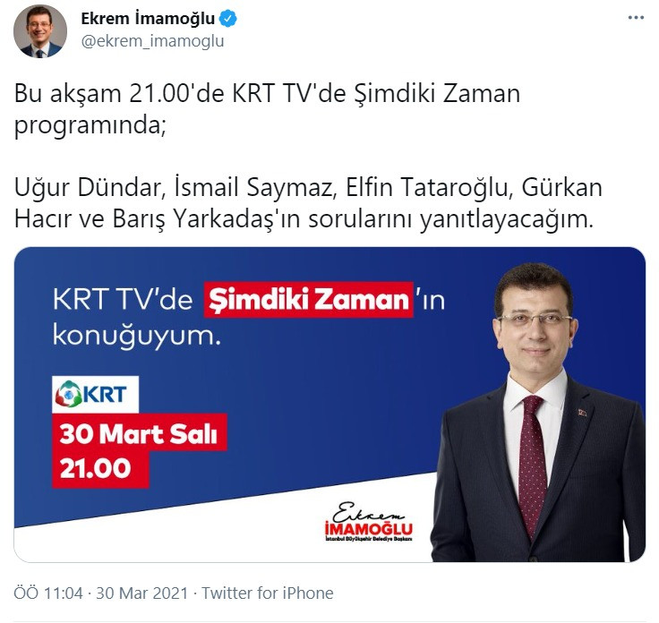 Ekrem İmamoğlu'ndan 'Şimdiki Zaman' paylaşımı - Resim : 1