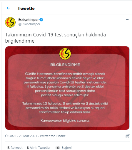 Eskişehirspor'da 4'ü futbolcu 7 kişi koronavirüse yakalandı - Resim : 1