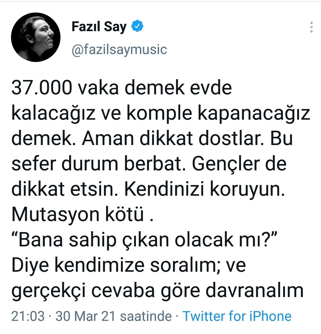 Fazıl Say'dan 40 bine dayanan vaka sayısı hakkında çarpıcı yorum - Resim : 1