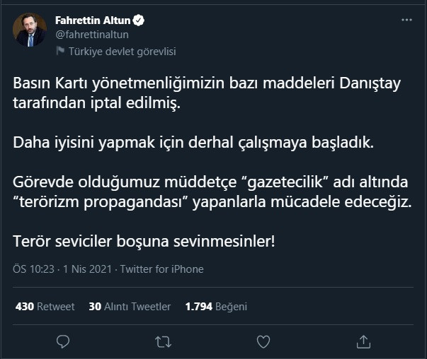 Saray'dan Danıştay'ın 'basın kartı' kararına ilk yorum - Resim : 2