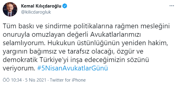 Kılıçdaroğlu'ndan Avukatlar Günü mesajı - Resim : 1
