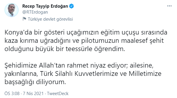 Erdoğan: Konya'da pilotumuzun şehit olduğunu öğrendim - Resim : 1