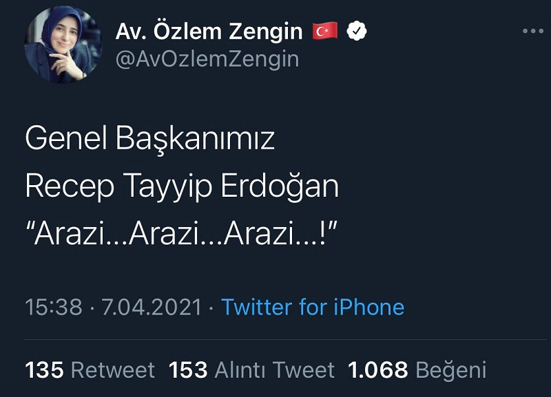 AKP'li Özlem Zengin'den garip tweet: Genel Başkanımız arazi! - Resim : 1