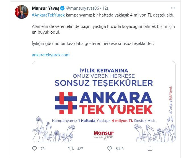 Mansur Yavaş'ın ‘6 Milyon Tek Yürek’ kampanyasına destek büyüyor - Resim : 1