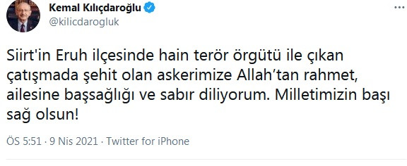 Kılıçdaroğlu'ndan Siirt'te şehit olan asker için başsağlığı mesajı - Resim : 2