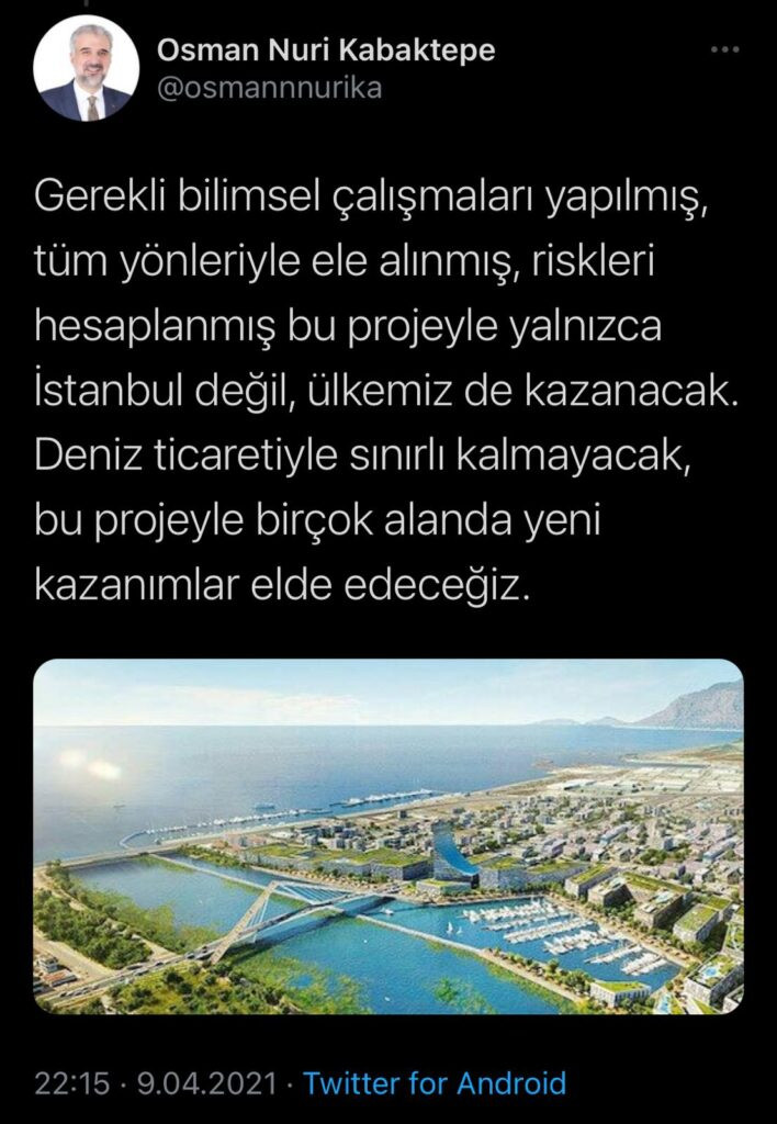 AKP İstanbul İl Başkanı Kabaktepe 'Kanal İstanbul' paylaşımıyla sosyal medyanın gündemine oturdu - Resim : 1