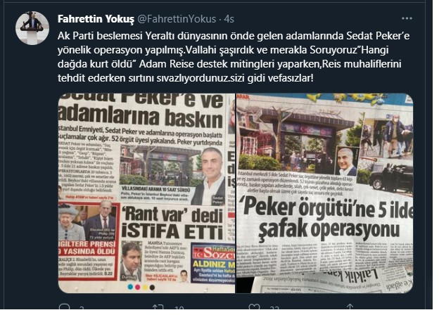 İYİ Parti'li vekil gazete kupürlerini paylaştı: Sedat Peker, reis muhaliflerini tehdit ederken sırtını sıvazlıyordunuz... - Resim : 1
