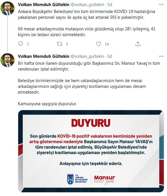 Ankara Büyükşehir Belediyesi'nde koronavirüse yakalanan personel sayısı belli oldu - Resim : 1