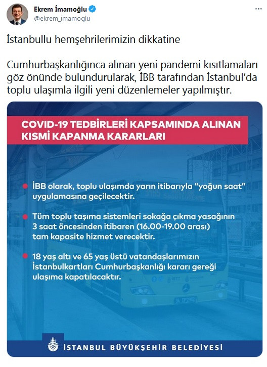 Ekrem İmamoğlu duyurdu! Yeni yasakların ardından İstanbul'da toplu ulaşıma düzenleme - Resim : 1