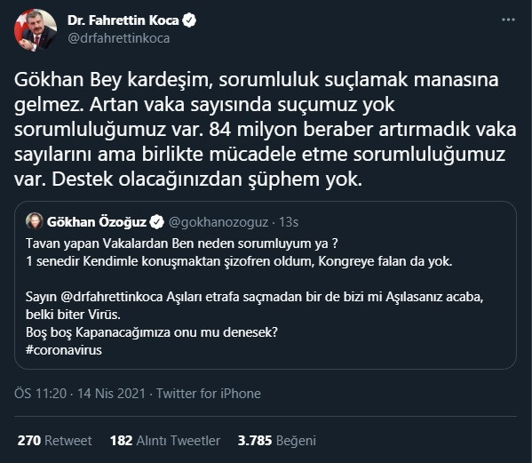 Fahrettin Koca tepkilere dayanamadı, Gökhan Özoğuz'a cevap verdi: Gökhan Bey kardeşim... - Resim : 2