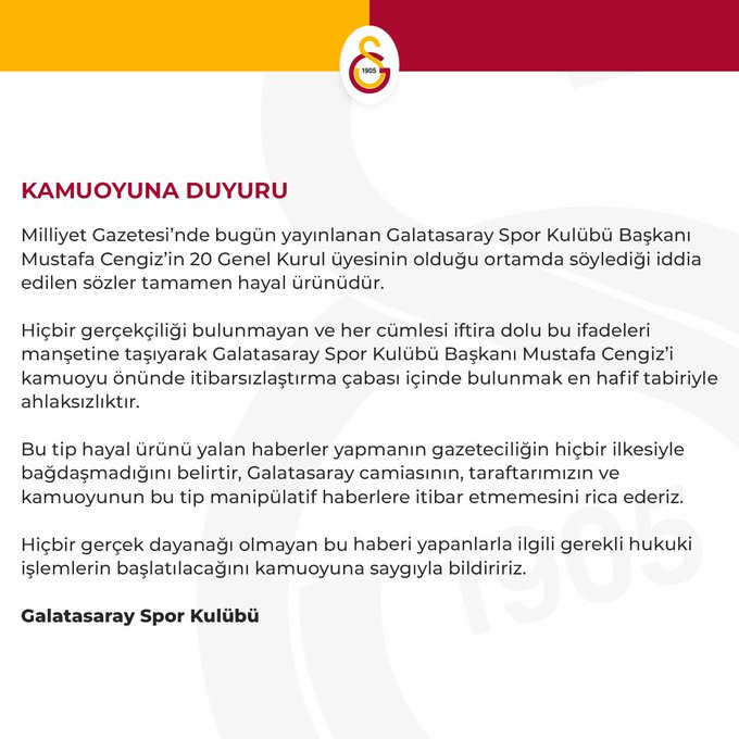 Galatasaray'dan flaş Mustafa Cengiz açıklaması - Resim : 1