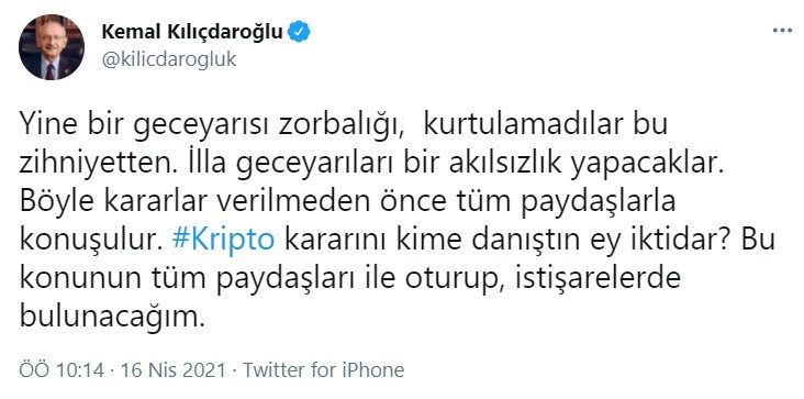 Kılıçdaroğlu'ndan kripto para kararına: Yine bir gece yarısı zorbalığı - Resim : 1