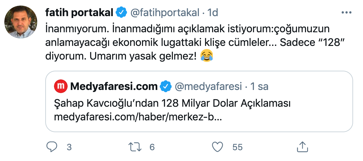 Şahap Kavcıoğlu'nun '128 milyar dolar' açıklamasının ardından Fatih Portakal'dan çok konuşulacak paylaşım - Resim : 1