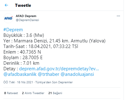 Marmara Denizi'nde Yalova açıklarında deprem - Resim : 1
