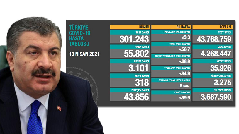 Türkiye'de koronavirüsten 318 kişi daha hayatını kaybetti! 55 bin 802 yeni vaka var