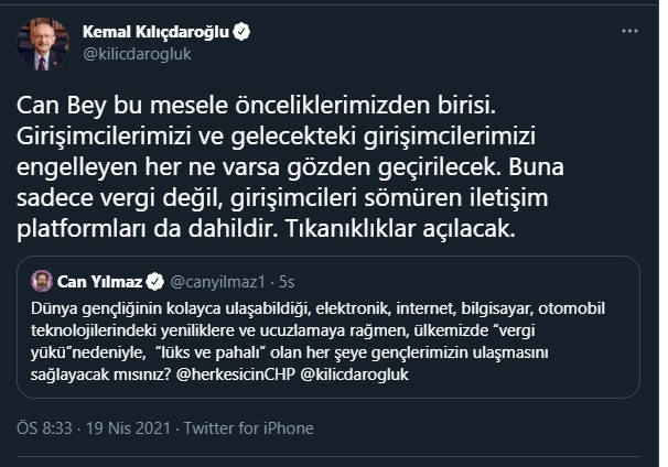 Kılıçdaroğlu'ndan Cem Yılmaz'ın kardeşi Can Yılmaz'ın Twitter'daki sorusuna yanıt - Resim : 1