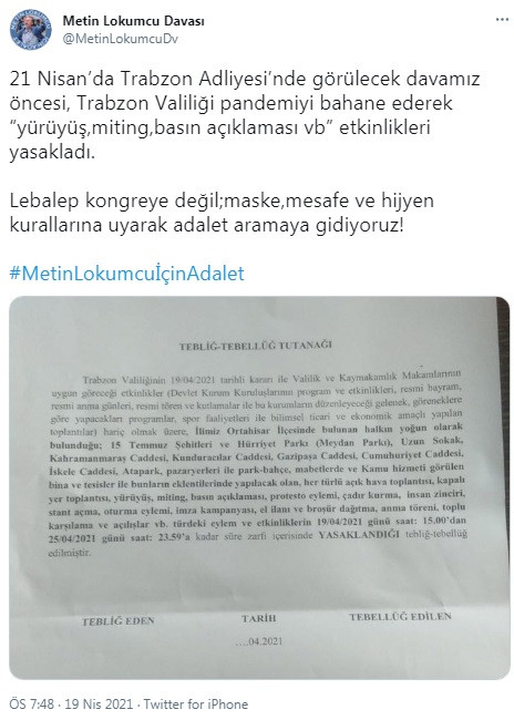 Metin Lokumcu davası öncesi Trabzon Valiliği'nden pandemi bahanesiyle yasak geldi! - Resim : 2