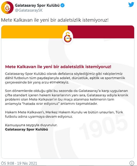 Galatasaray'dan sert açıklama: Mete Kalkavan ile yeni bir adaletsizlik istemiyoruz - Resim : 1