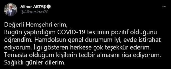 Bursa Büyükşehir Belediye Başkanı Alinur Aktaş koronavirüse yakalandı - Resim : 1