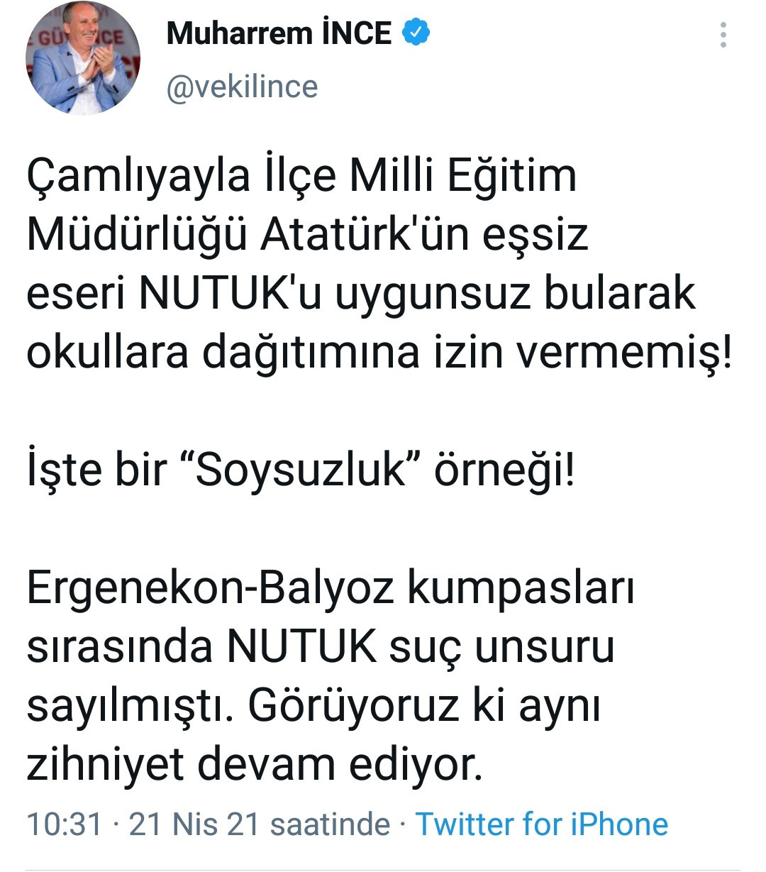 Muharrem İnce'den Nutuk tepkisi: Ergenekon ve Balyoz'u hatırlattı - Resim : 1