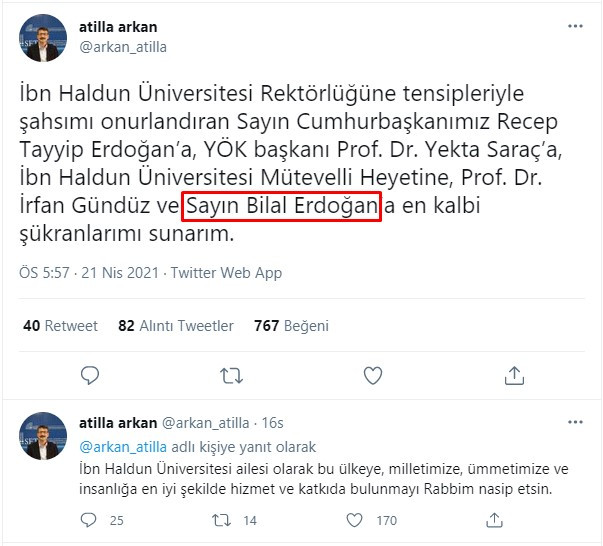 Erdoğan'ın atadığı rektörden 'teşekkür' tweeti: Dikkat çeken isim... - Resim : 1