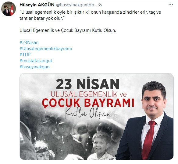 TDP'li Hüseyin Akgün'den 23 Nisan mesajı - Resim : 1