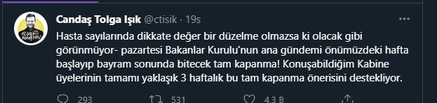 3 haftalık tam kapanma geliyor: 'Neredeyse tüm kabine üyeleri destekliyor!' - Resim : 1