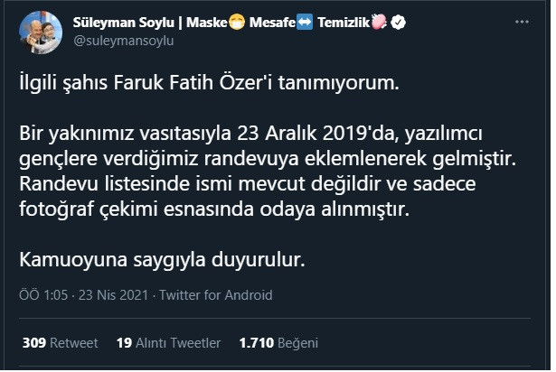 Süleyman Soylu: Faruk Fatih Özer'i tanımıyorum - Resim : 1