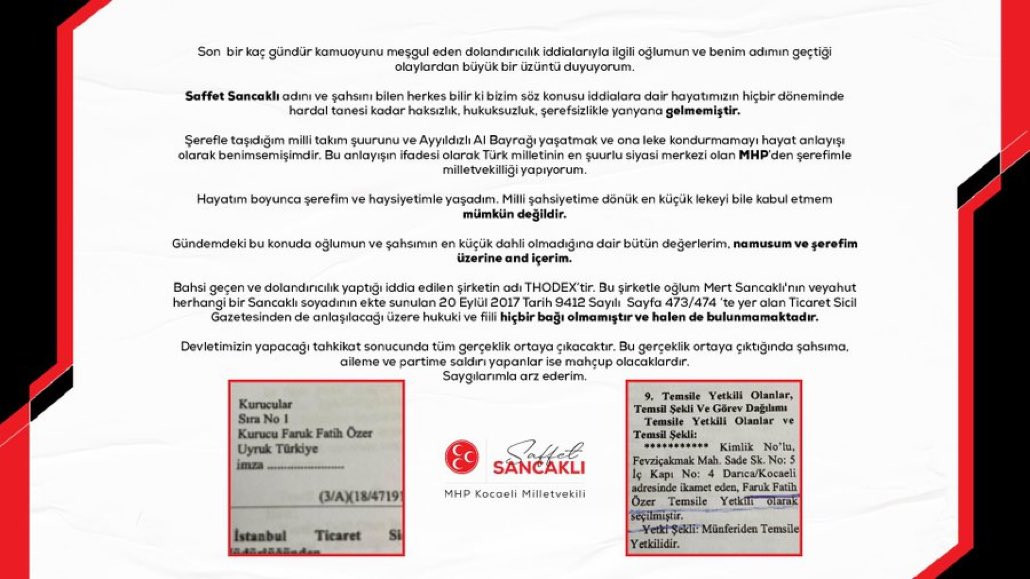 MHP'li Saffet Sancaklı'dan 'Thodex' ile ortaklık açıklaması: Namusum ve şerefim üzerine ant içerim! - Resim : 1