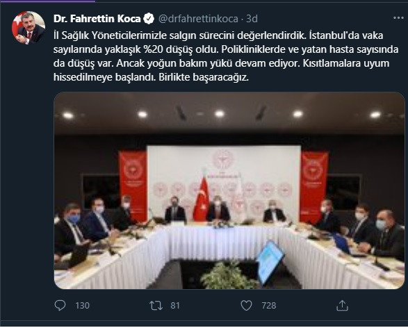 Fahrettin Koca: İstanbul'da vaka sayısı yüzde 20 düştü! - Resim : 1