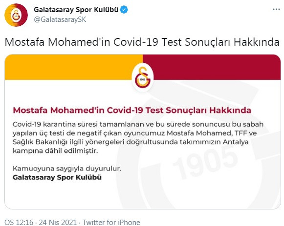 Galatasaray'dan Mostafa Mohamed'in sağlık durumuna ilişkin açıklama - Resim : 1