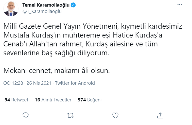 Milli Gazete'nin Genel Yayın Yönetmeni Mustafa Kurdaş'ın acı günü - Resim : 1