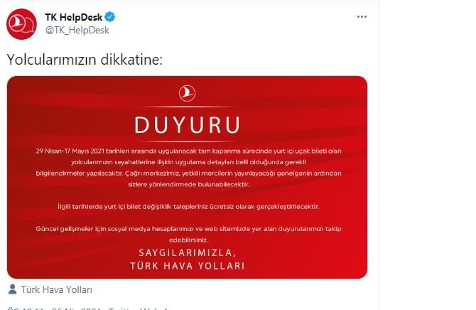 THY'den tam kapanmanın ardından bilet açıklaması - Resim : 1