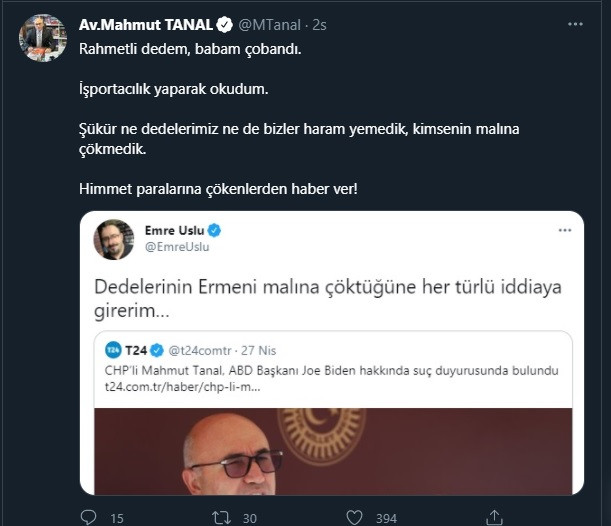 CHP'li Mahmut Tanal'dan FETÖ'cü Emre Uslu'ya çok sert cevap - Resim : 1