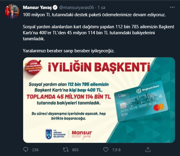 Mansur Yavaş açıkladı: Ankara'da destek paketi ödemeleri başladı! - Resim : 1